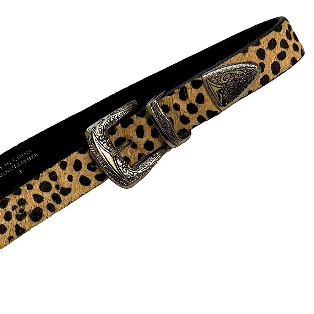 Love Strength Hair on Hide Cheetah Print Double Buckle Set Waist Belt Size Large